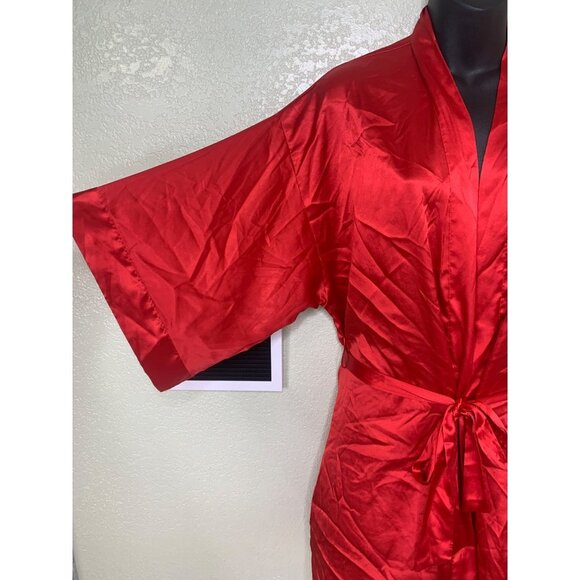 Victoria Secret 2000โs Red Satin Robe With An Ajustable Waistband Size Medium - Picture 4 of 9